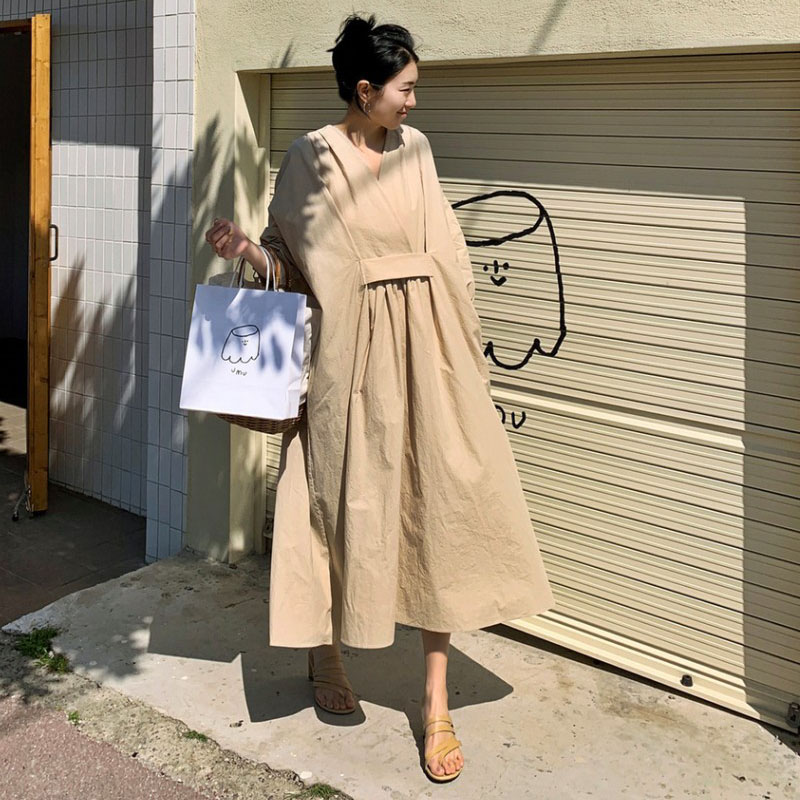 连衣裙宽松显瘦中长款V领长裙