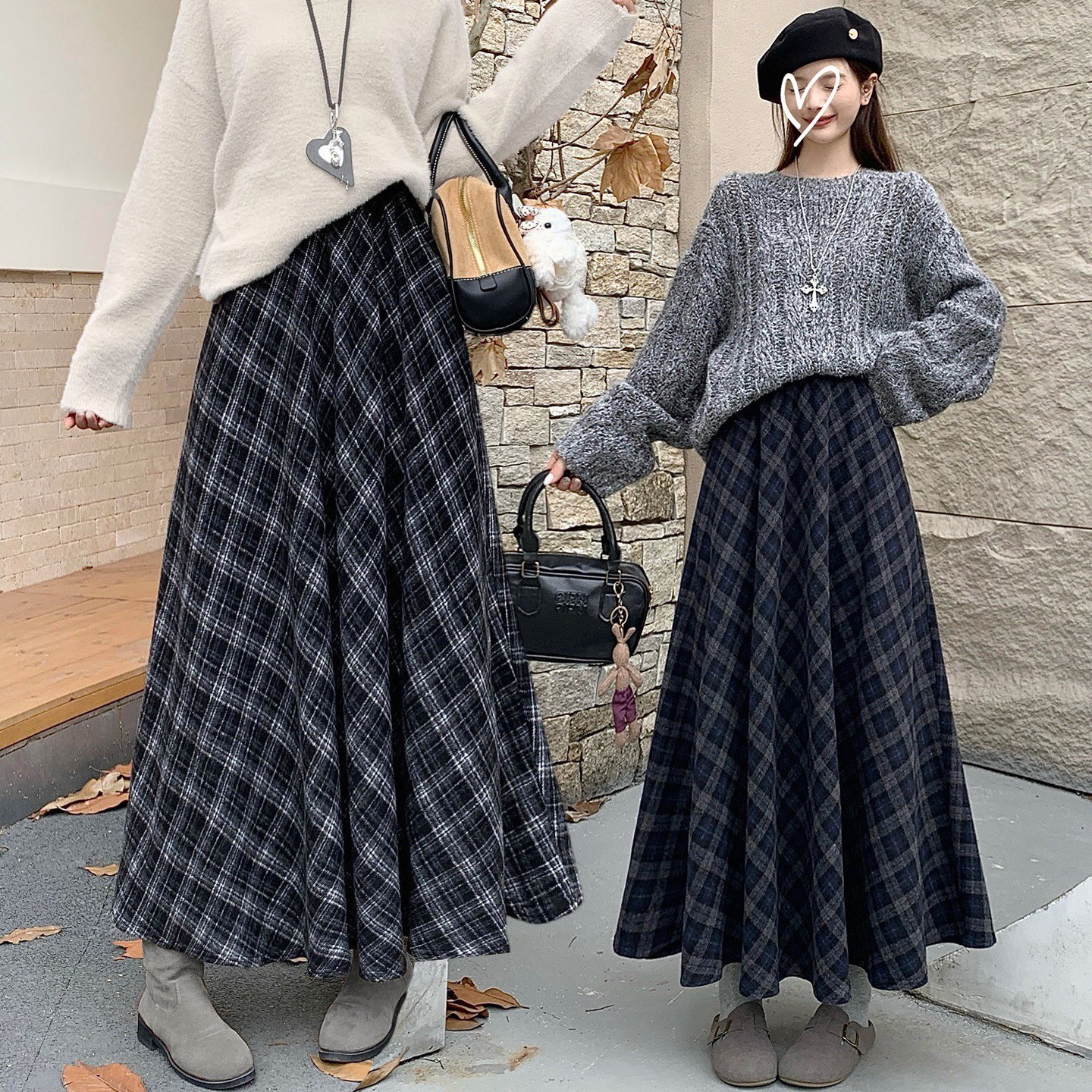 秋冬复古学院风格子毛呢半身裙女