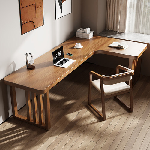 实木转角电脑靠墙写字台L型定制