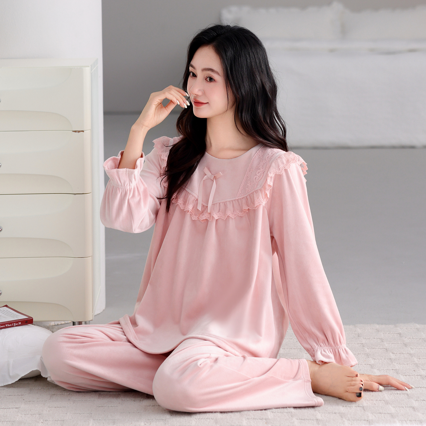 冬季珊瑚绒睡衣女秋冬加厚保暖海岛绒薄绒公主宫廷风高级感家居服