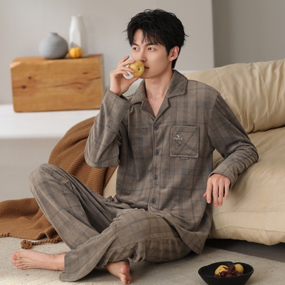 睡衣男款秋冬珊瑚绒加厚薄绒冬季可外穿保暖海岛绒宽松开衫居家服