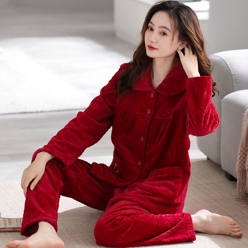 大红本命年秋冬法兰绒保暖睡衣