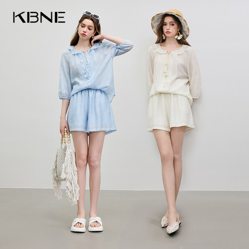 KBNE欧若风短裤莱赛尔淡蓝色高腰裤2026夏季新款直筒裤显瘦裤女装
