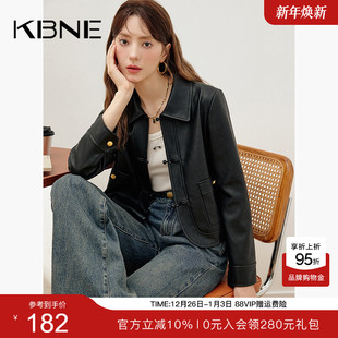 黑色长袖 推荐 翻领皮衣短外套女高级感夹克上衣 热销爆款 KBNE