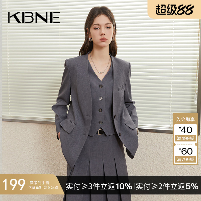西装外套女小个子灰色学院风上衣kbne2025春季新款超好看无领西服