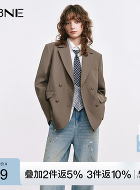 KBNE咖啡色西装领短外套女春秋新款小个子长袖上衣气质学院风外衣