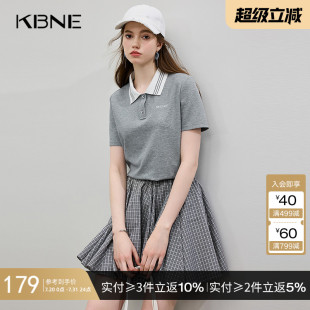 上衣女 KBNE短袖 T恤POLO衫 女灰色新派学院风2025夏季 百搭通勤短款
