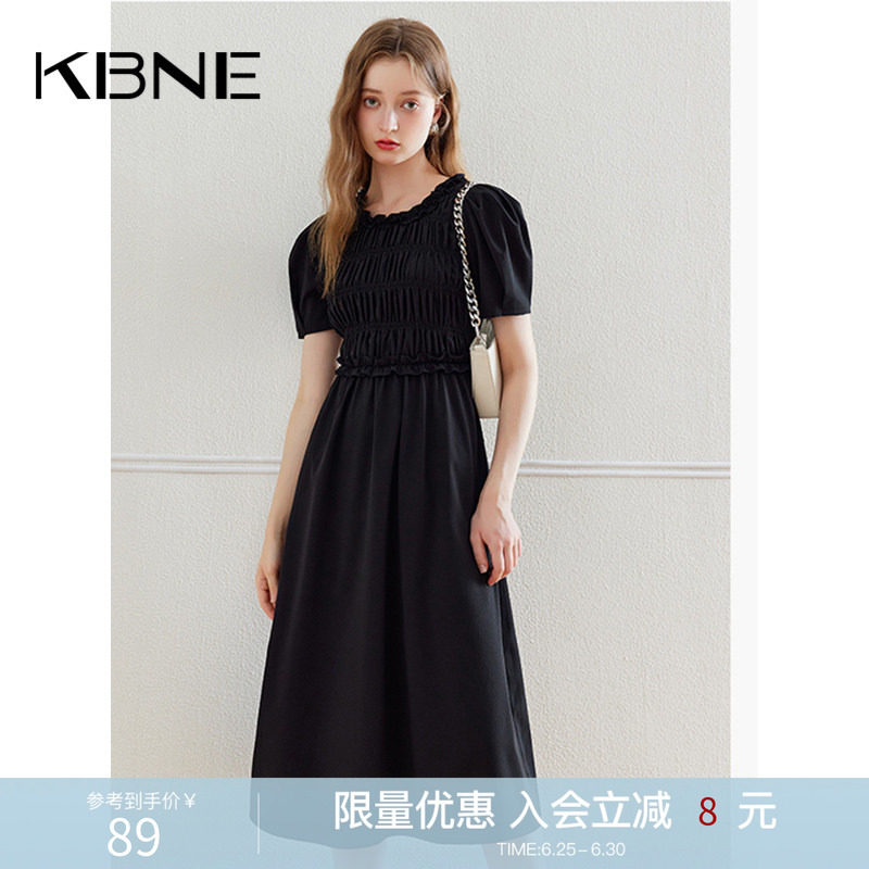 KBNE黑色连衣裙女中长款小黑裙2026夏季新款今年流行漂亮裙子长裙