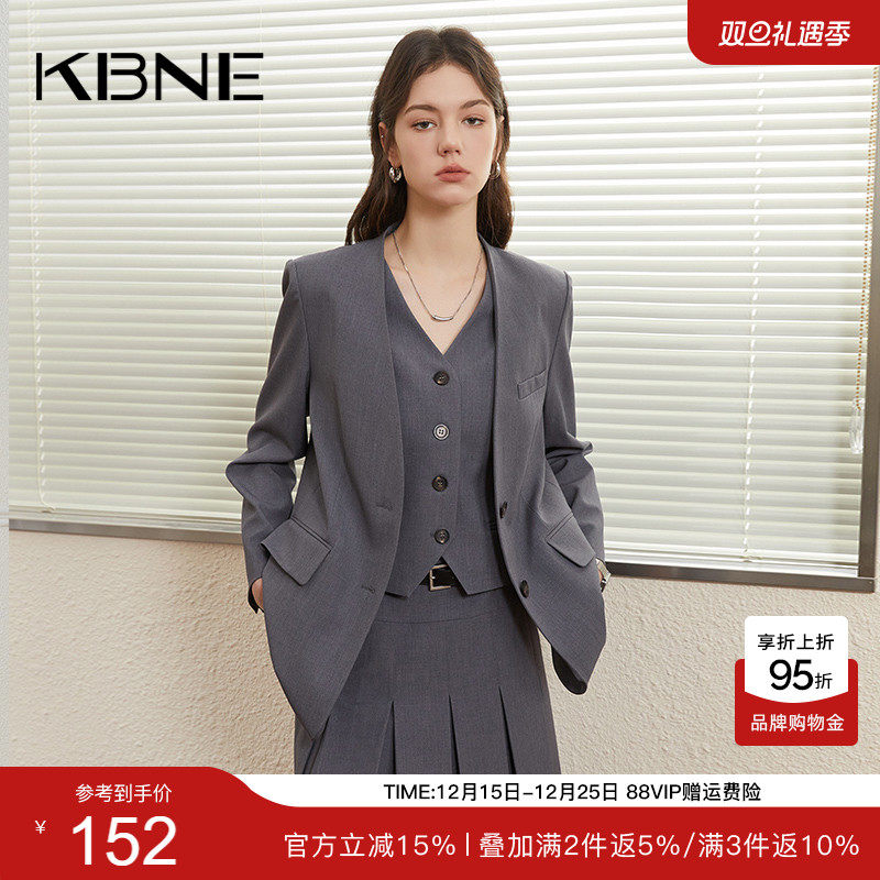 KBNE西装外套女小个子灰色学院风上衣2025春季新款超好看无领西服