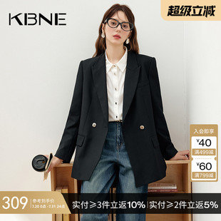 外套女春秋 KBNE2025新款 长袖 双排扣黑色简约阔版 宽松通勤休闲西装