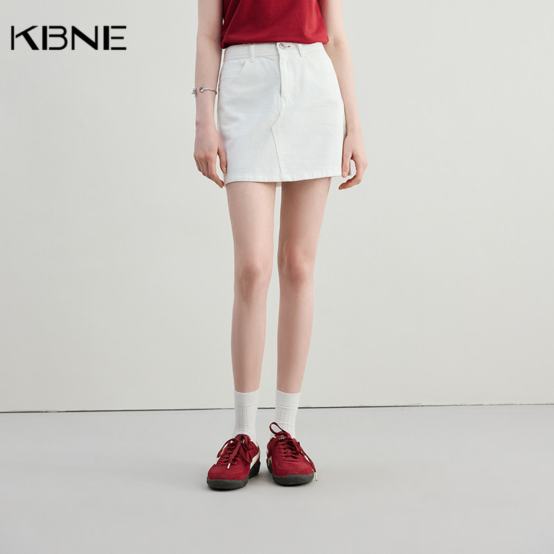【七七酱直播间】KBNE白色牛仔半身裙高腰直筒短裙女750413029