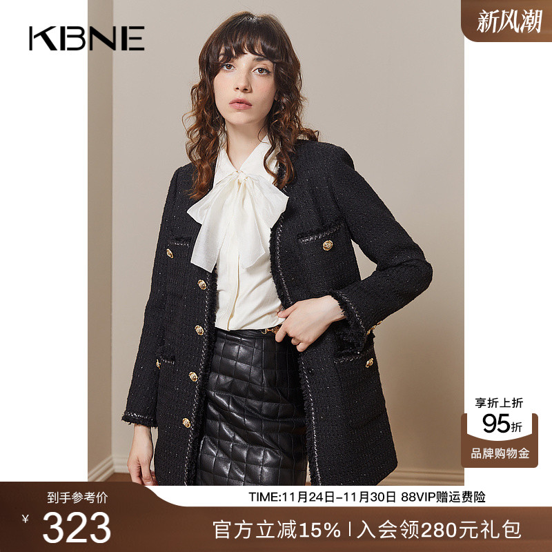 KBNE【商场同款】小香风毛呢外套女2025秋冬新款设计感小众大衣
