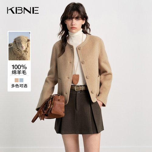 【大粒儿粉丝专享】学院短款圆领撞色呢子外套女750918317