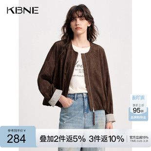 KBNE复古宽松短款麂皮绒外套女装2026秋季新款圆领高级感棕色上衣