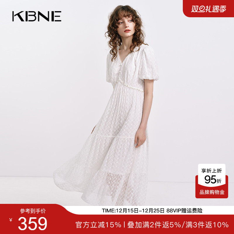 KBNE连衣裙女装气质镂空绣花仙女裙2025年夏季新品小个子短袖长裙