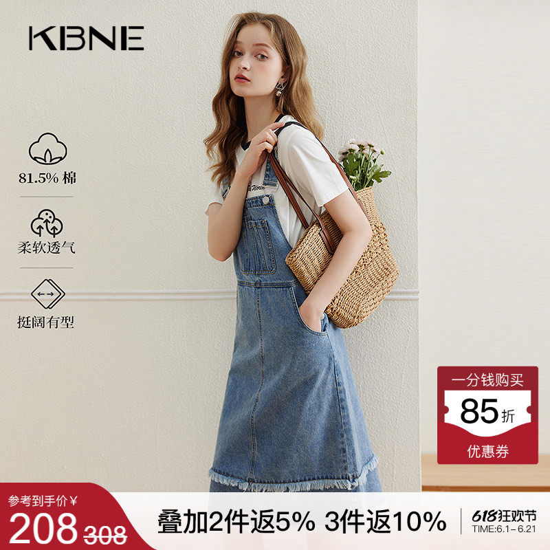 KBNE蓝色牛仔背带裙连衣裙女夏季新款棉质复古小个子宽松显瘦裙子