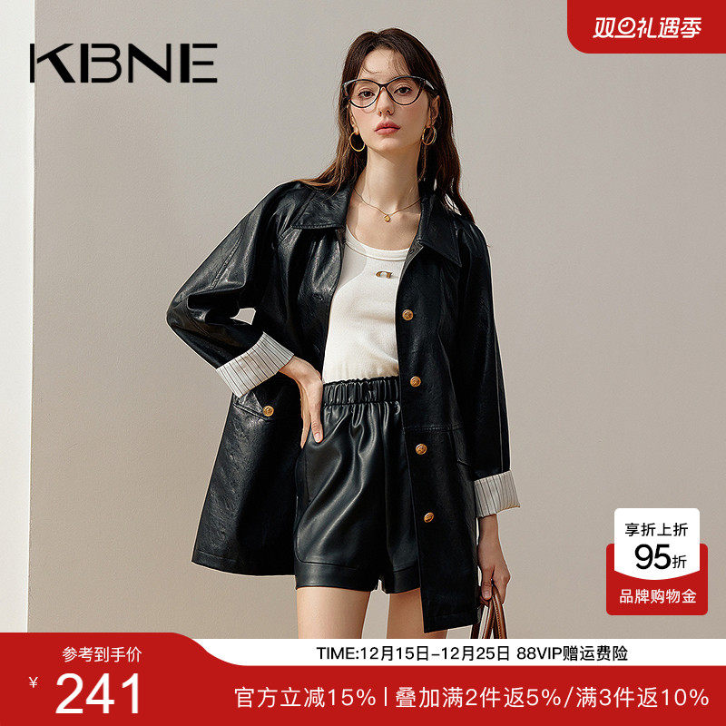 KBNE2025新款黑色皮衣外套女高级感风衣短款夹克修身复古上衣春秋