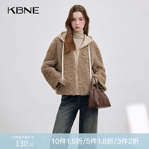 毛绒短款长袖连帽毛毛外套kbne2025气质秋冬新款仿皮草毛衣女装