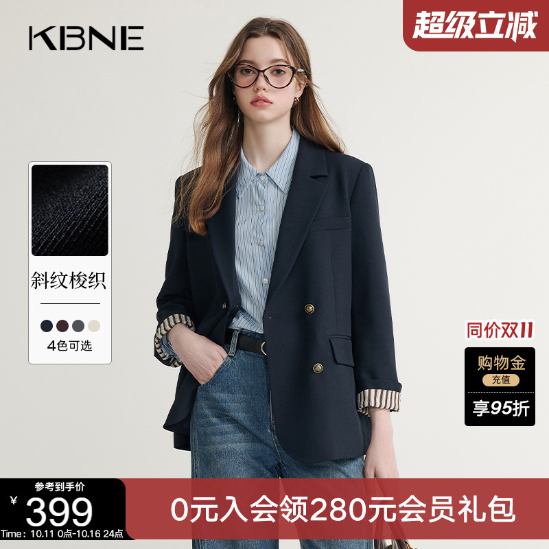 KBNE灰色西装领短外套女春秋新款小个子长袖上衣气质学院风外衣