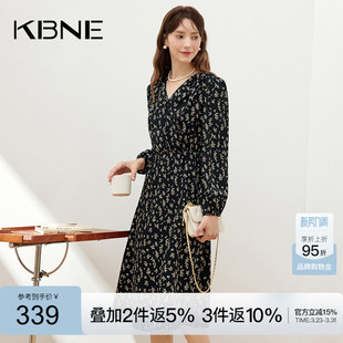 KBNE2026新款 收腰显瘦碎花连衣裙简单大方黑色气质中长裙春秋女