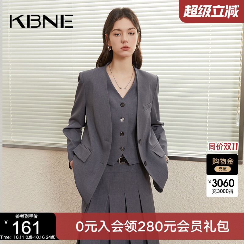KBNE西装外套女小个子灰色学院风上衣2025春季新款超好看无领西服