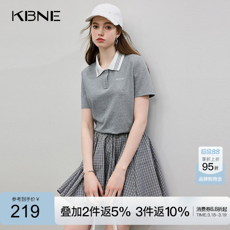 KBNE短袖T恤POLO衫女灰色新派学院风2026夏季百搭通勤短款上衣女