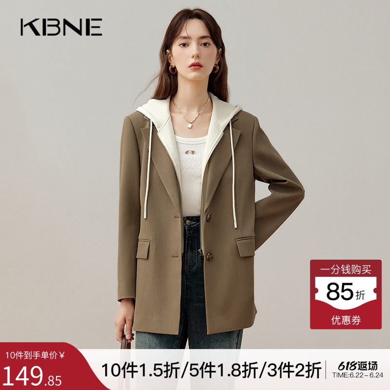 KBNE2026新款长袖直筒卡其色宽松休闲通勤西装外套女职场正装春秋