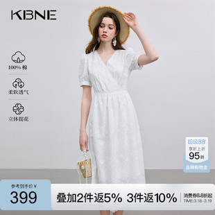 KBNE连衣裙女白色镂空欧若风2026年夏季新款小个子绣花蕾丝漂亮裙