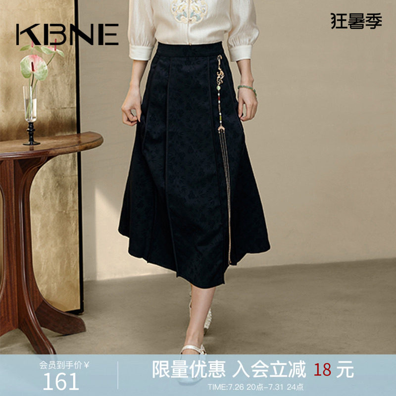 KBNE半身裙女新中式马面裙中长款2025夏季新款高腰a字裙半裙长裙