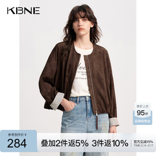 KBNE复古宽松短款麂皮绒外套女装2026秋季新款圆领高级感棕色上衣