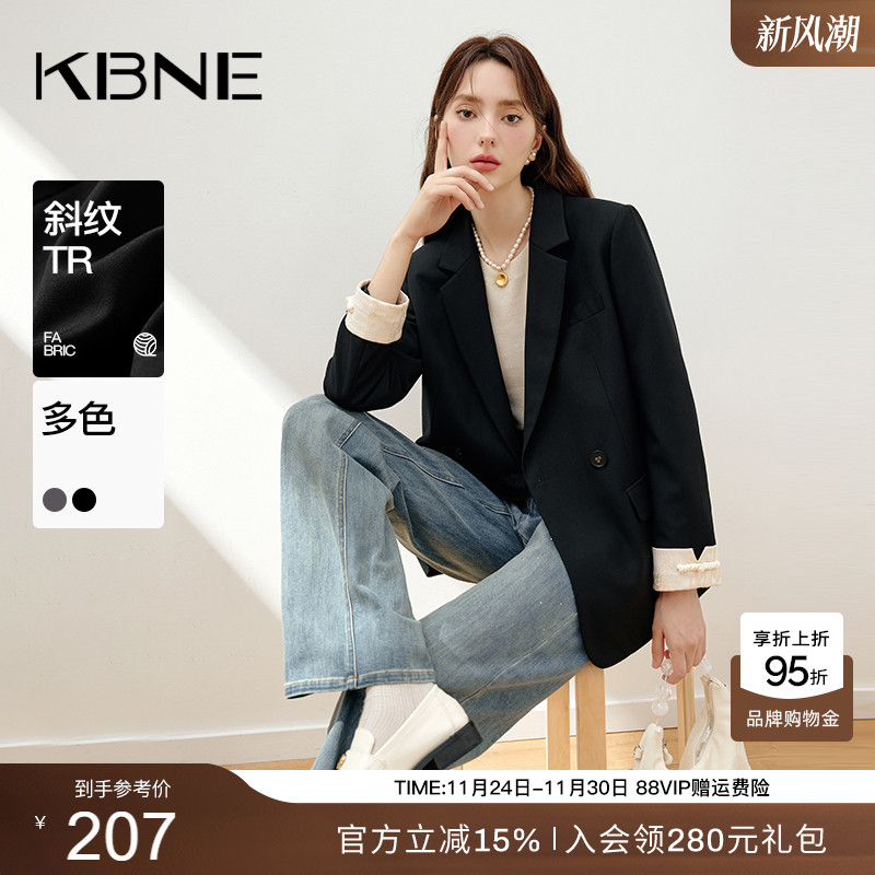 KBNE2025新款黑色长袖双排扣西服西装外套女宽松休闲职场正装春秋