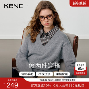 新款 女装 气质学院风格 领假两件针织衫 上衣 子拼接衬衫 KBNE2025冬季