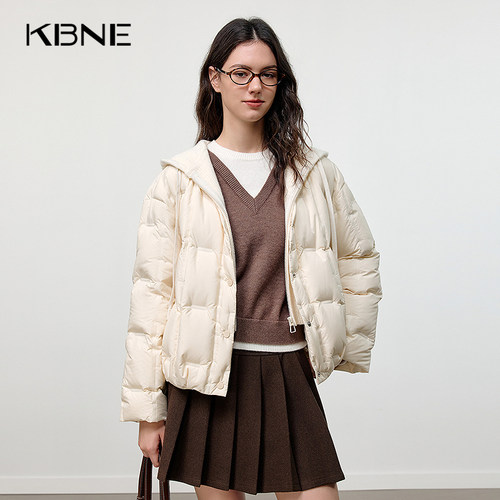 【大粒儿粉丝专享】轻薄撞色宽松短款针织连帽羽绒服女750917318