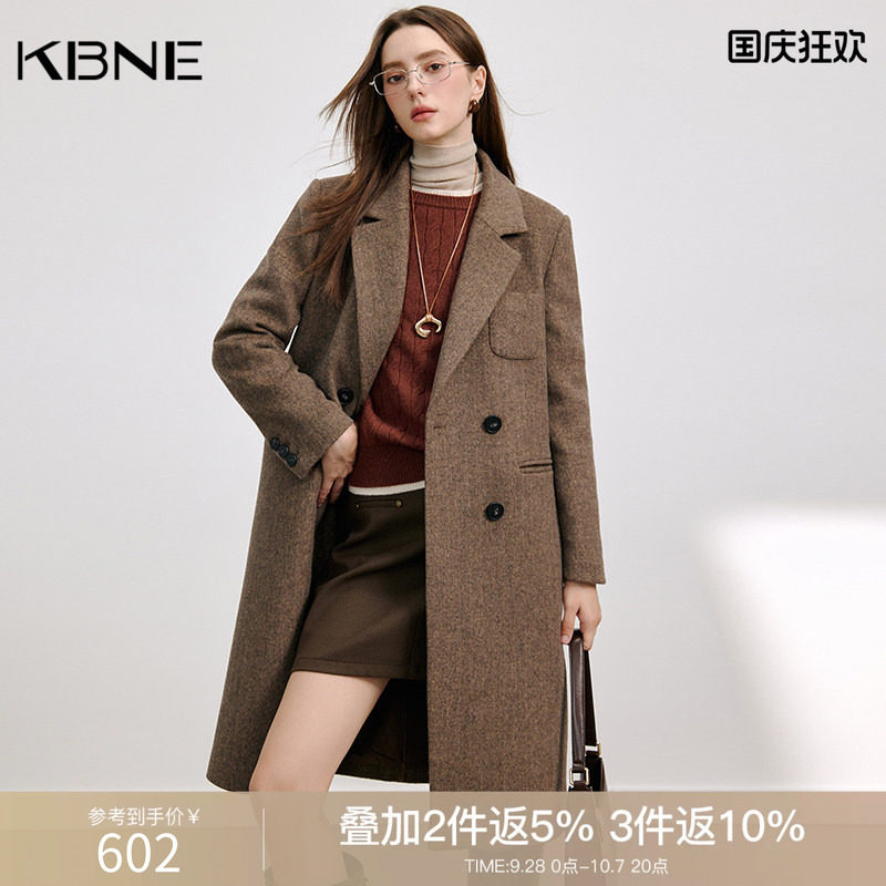 KBNE咖色毛呢外套长款羊毛呢子大衣2026新款上衣气质小个子秋冬女