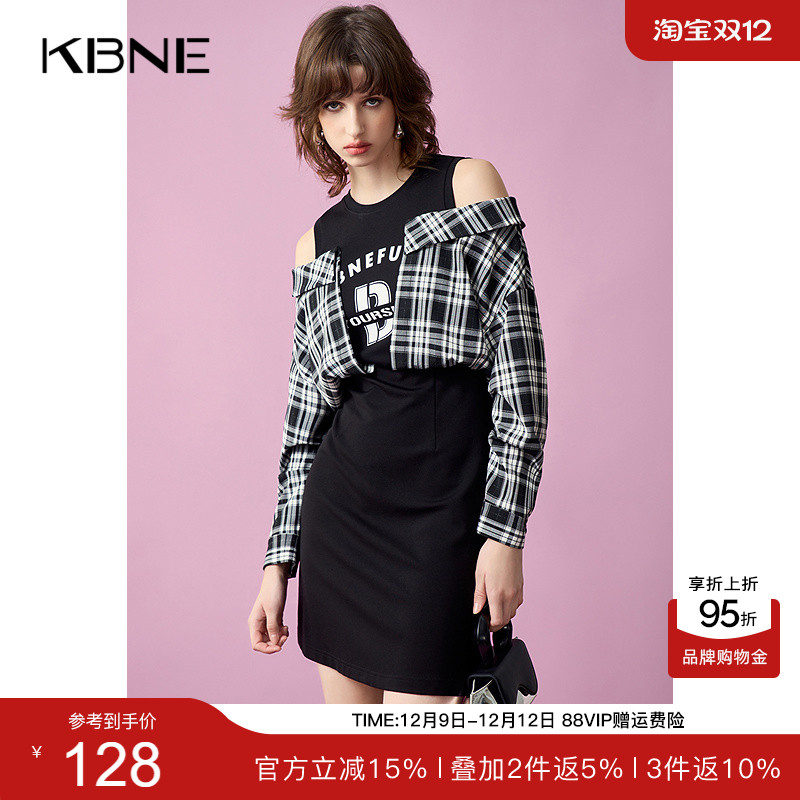 KBNE【商场同款】连衣裙女长袖2025夏季新款假两件气质女神范裙子