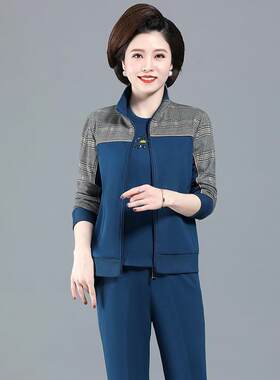 中三老年运动妈服套装女装春秋季件套中年妈休闲装73199963拼色运