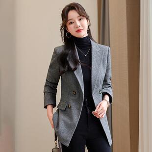 休闲AL8456 端气质上服上衣冬季 跨境灰色秋冬毛西装 外套女班高新款