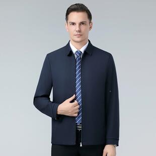 男夹克季士桑蚕丝春秋新翻领上衣中老年爸爸装休闲款25008-F百搭