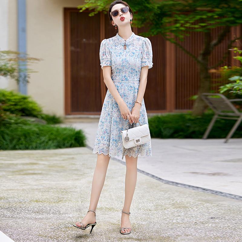 新衣9917中式国风改良旗袍连衣裙气夏新款轻奢质女小子个蕾丝裙子