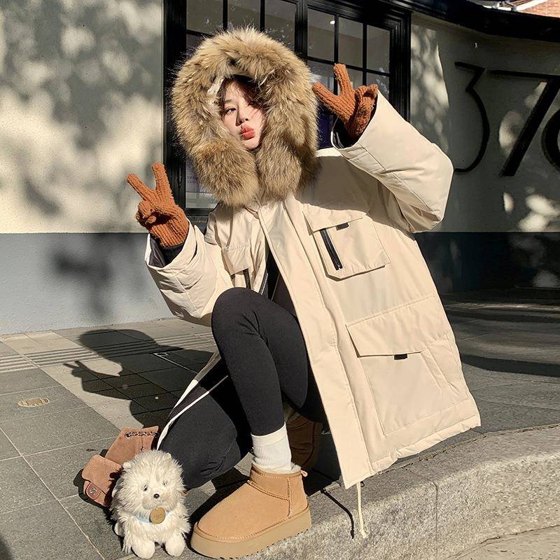 杏色绒B126-968羽绒服女冬季外装套新款派户外极寒加厚大鹅毛领工