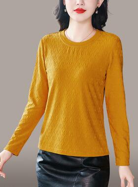 春季新款妈妈装长袖显恤女年打底衫瘦秋身中修老年WEK洋气上衣