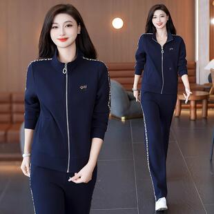 966604秋运动套装女春新尚款时洋气减两龄立领休闲跑步服开衫件套