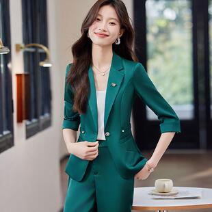 袖 紫色七分QXG2659 职业小西装 两领外套裤 女年春秋季 子件套装 新款