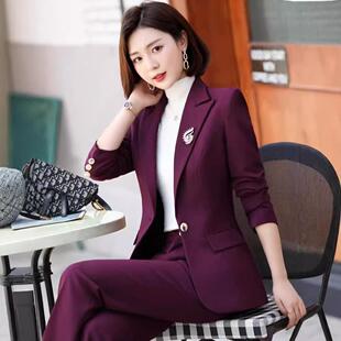 高AL659094端职业工西装阔裤套装女春秋时尚气质收腰主持人经正腿