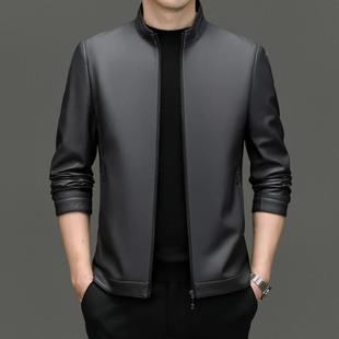 皮衣外套中年男宽松8117 新商务休闲皮 BB立士领款 克机车服秋冬季