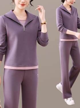 妈秋装绣花外套件年96510759新款中老年妈人服休闲运动套装女春秋
