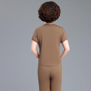 中年套妈妈洋气夏装套装母亲短袖两恤90420167件中老年运动服女款
