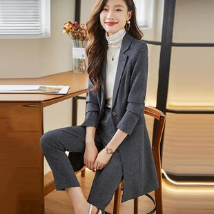 感色格子9591-LX西装外套女红冬新款高秋级女士风衣小个子中长款