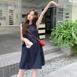 裙复古牛仔背心连D118-262衣裙女夏季新款式长子巨裙好看小法个子