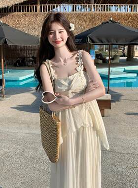 仙女风夏米白色花朵吊C159-921上衣带开半身裙套装春款防晒小衫三